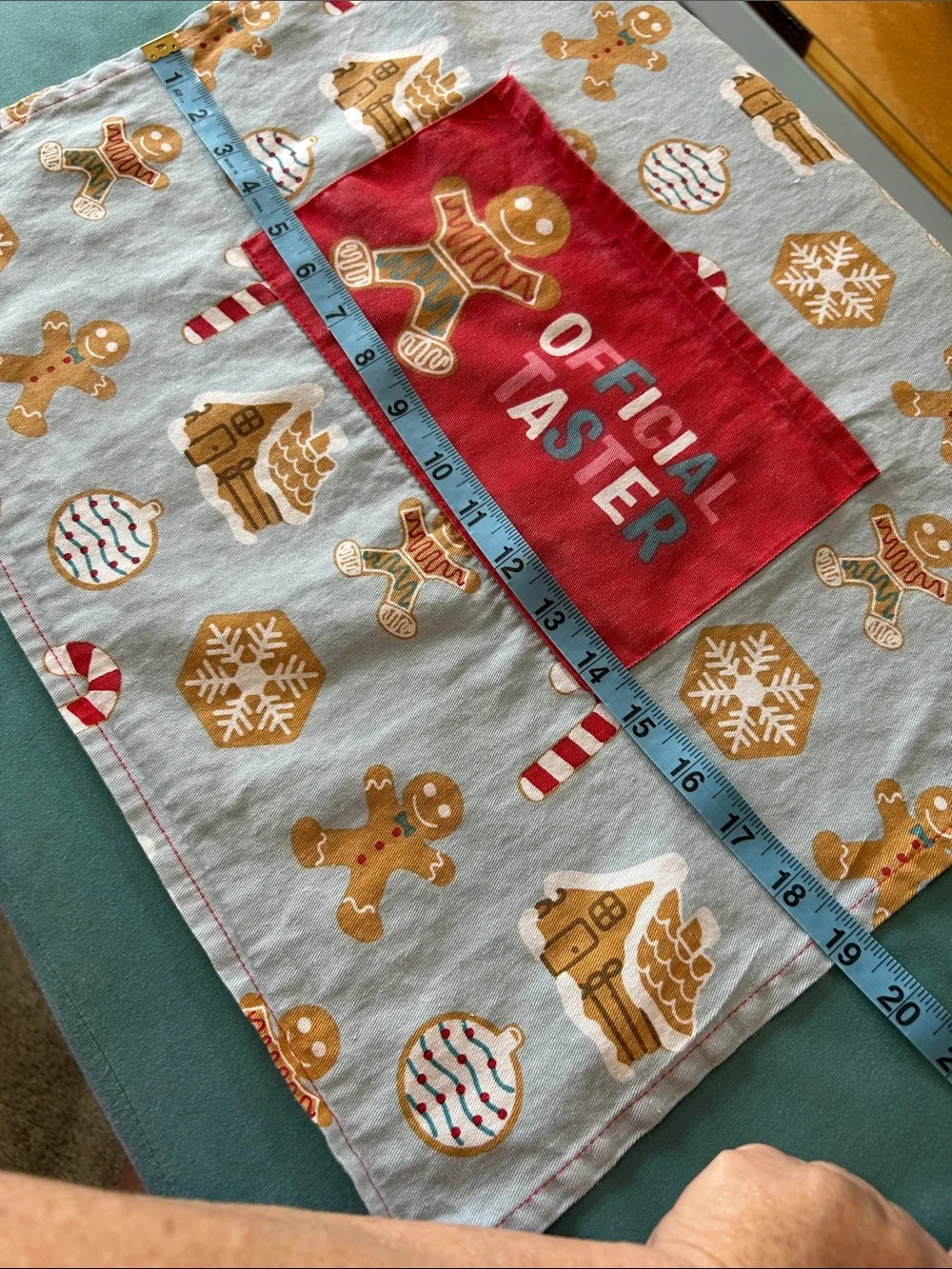 Child’s gingerbread apron official taster with Velcro and front pocket ties back